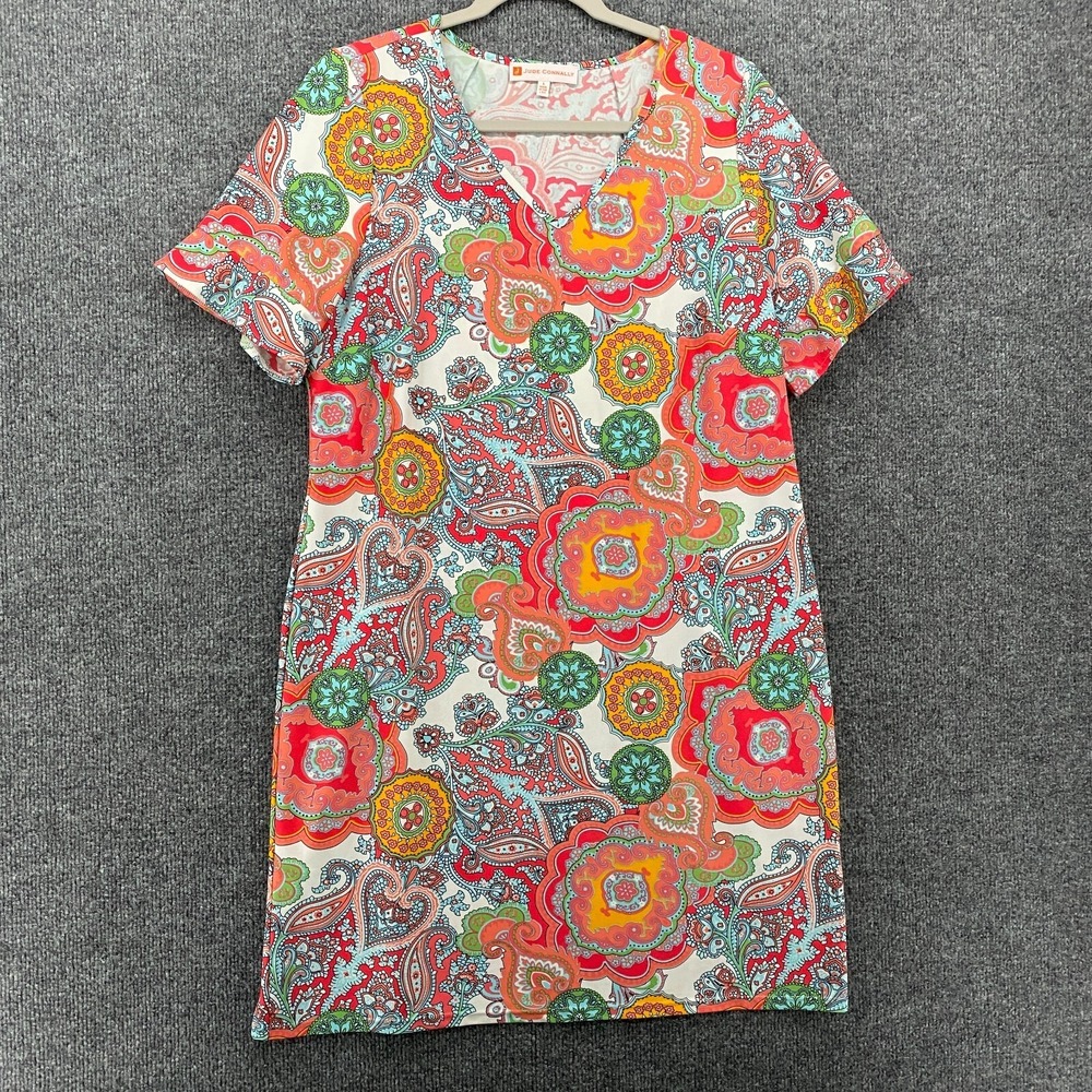 Jude‎ Connally Dress Womens L Paisley Shift V-Neck Ruffle Sleeve Casual Hippie